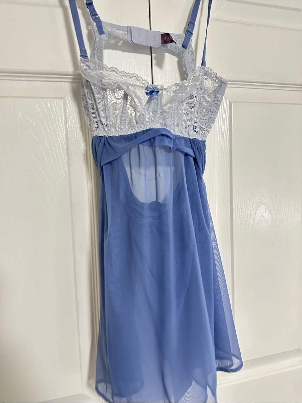 Adore Me 36B Blue & White Lace Babydoll Nightdress - Women Intimates
